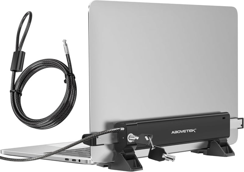 AboveTEK MacBook & Surface Laptop Locking Station with Combo Lock Cable, Anti Theft Folding Security Laptop Desk Mount, Adjustable & Portable, Fits 12"-16" Laptops/Notebooks (Black) - Image 1